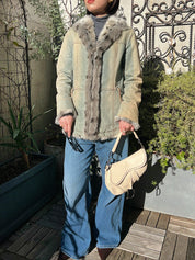 ファーデニムジャケット ライトブルー/ベージュ