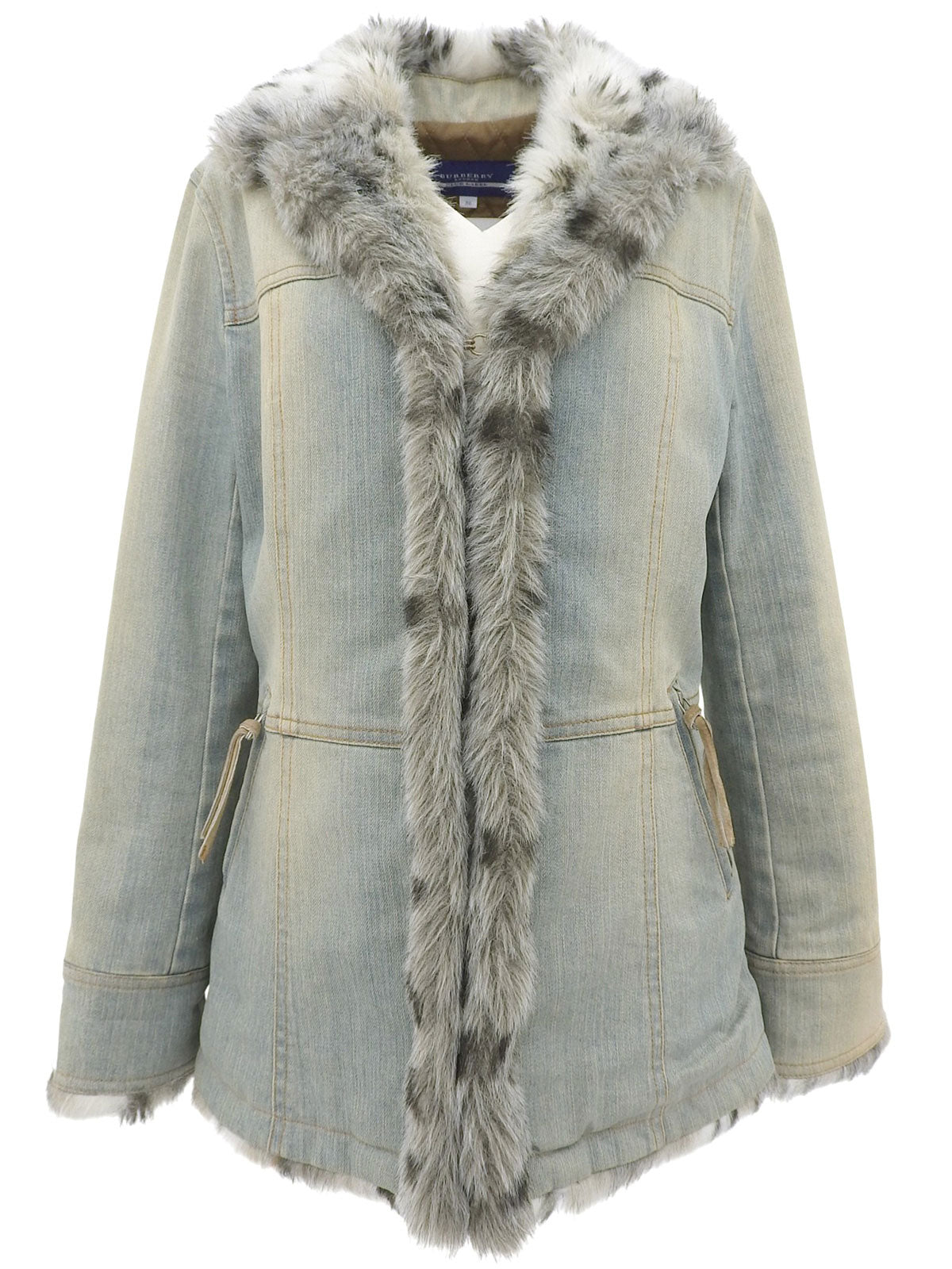 Fur denim jacket in light blue/beige