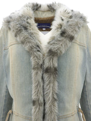 Fur denim jacket in light blue/beige