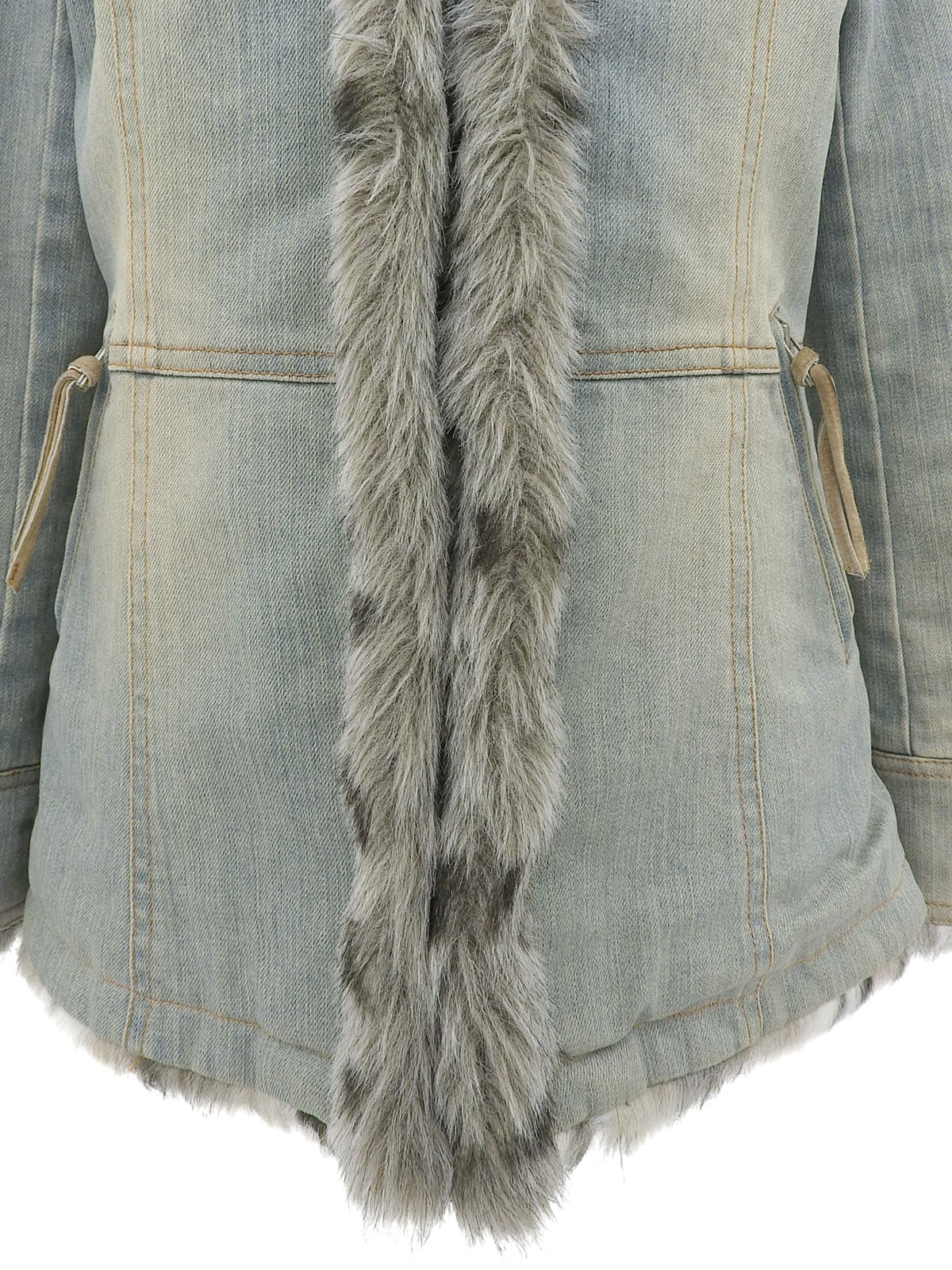 Fur denim jacket in light blue/beige