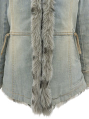 Fur denim jacket in light blue/beige