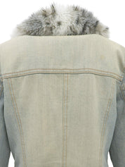 Fur denim jacket in light blue/beige
