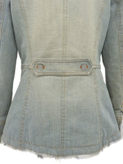 Fur denim jacket in light blue/beige