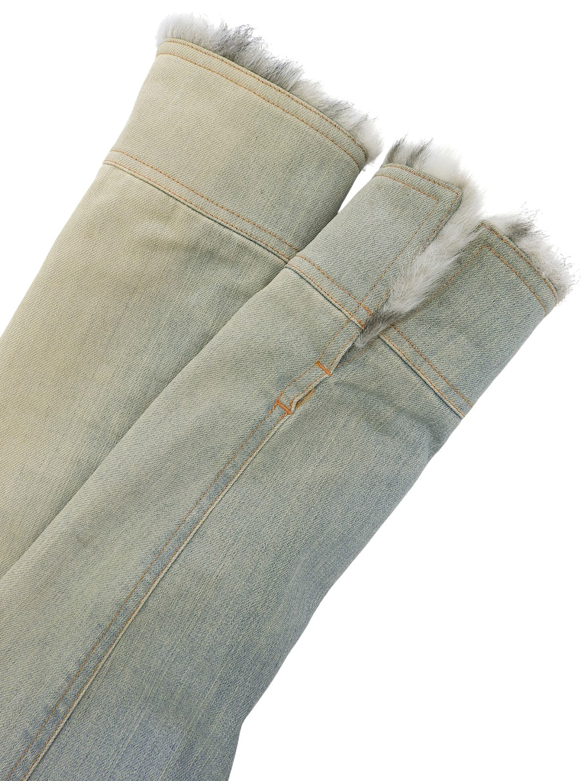 Fur denim jacket in light blue/beige