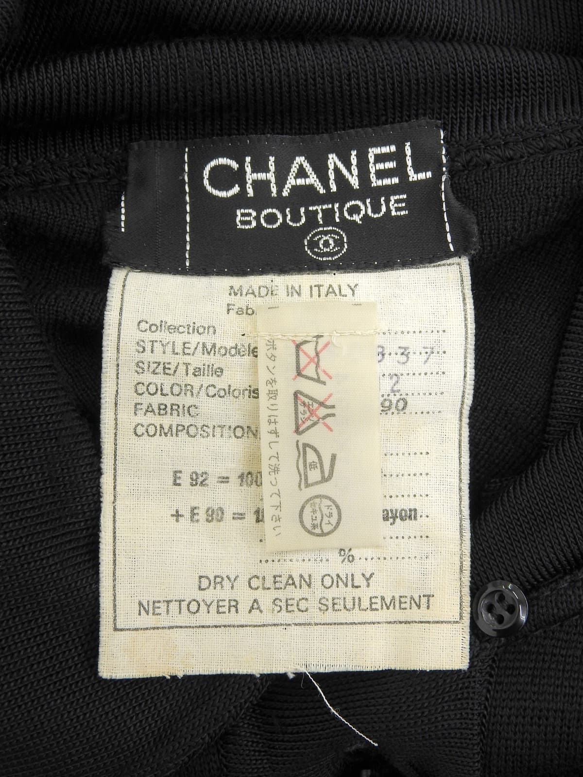 CCマークボタン長袖プリーツワンピース ブラック