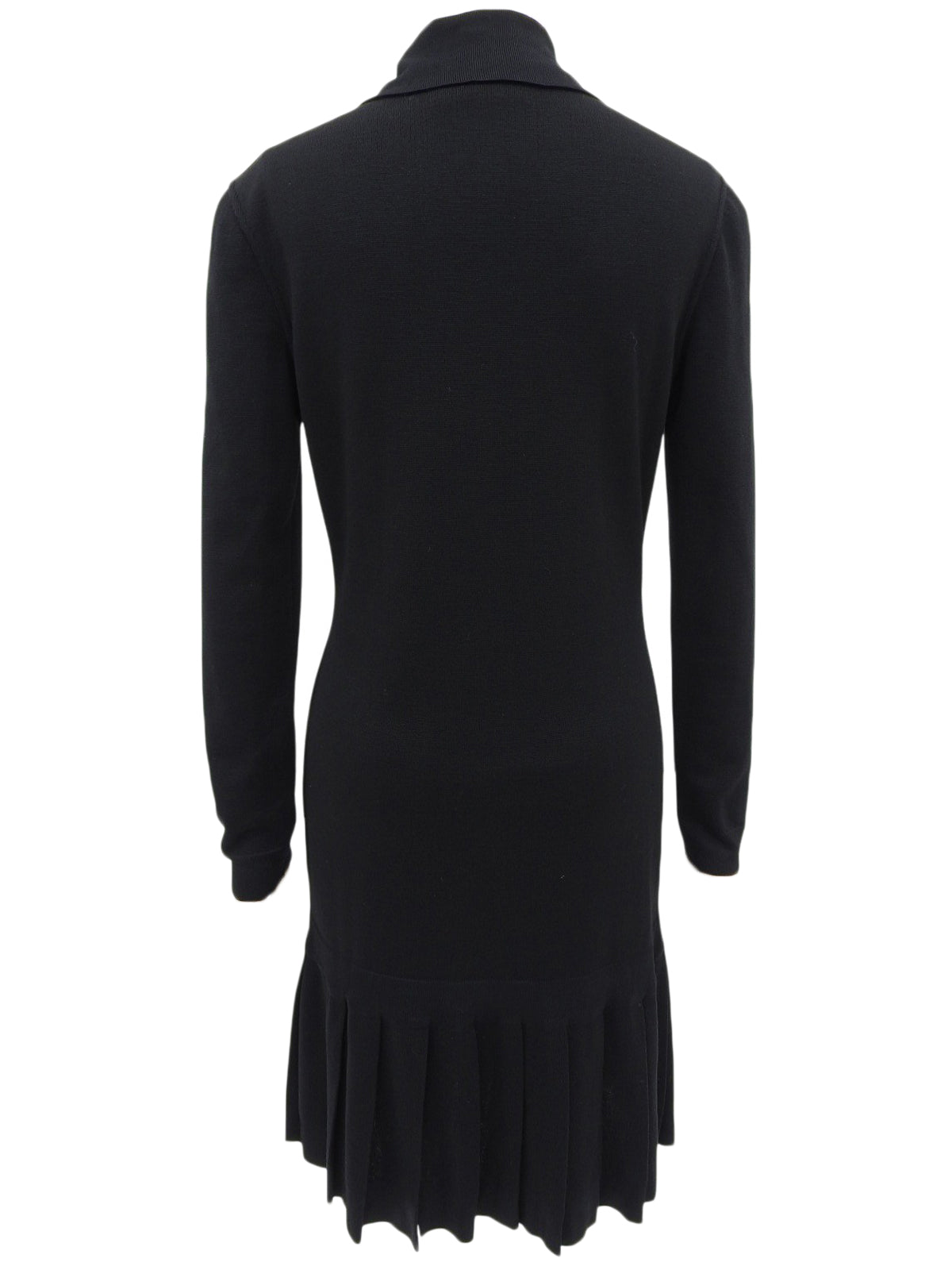 CCマークボタン長袖プリーツワンピース ブラック