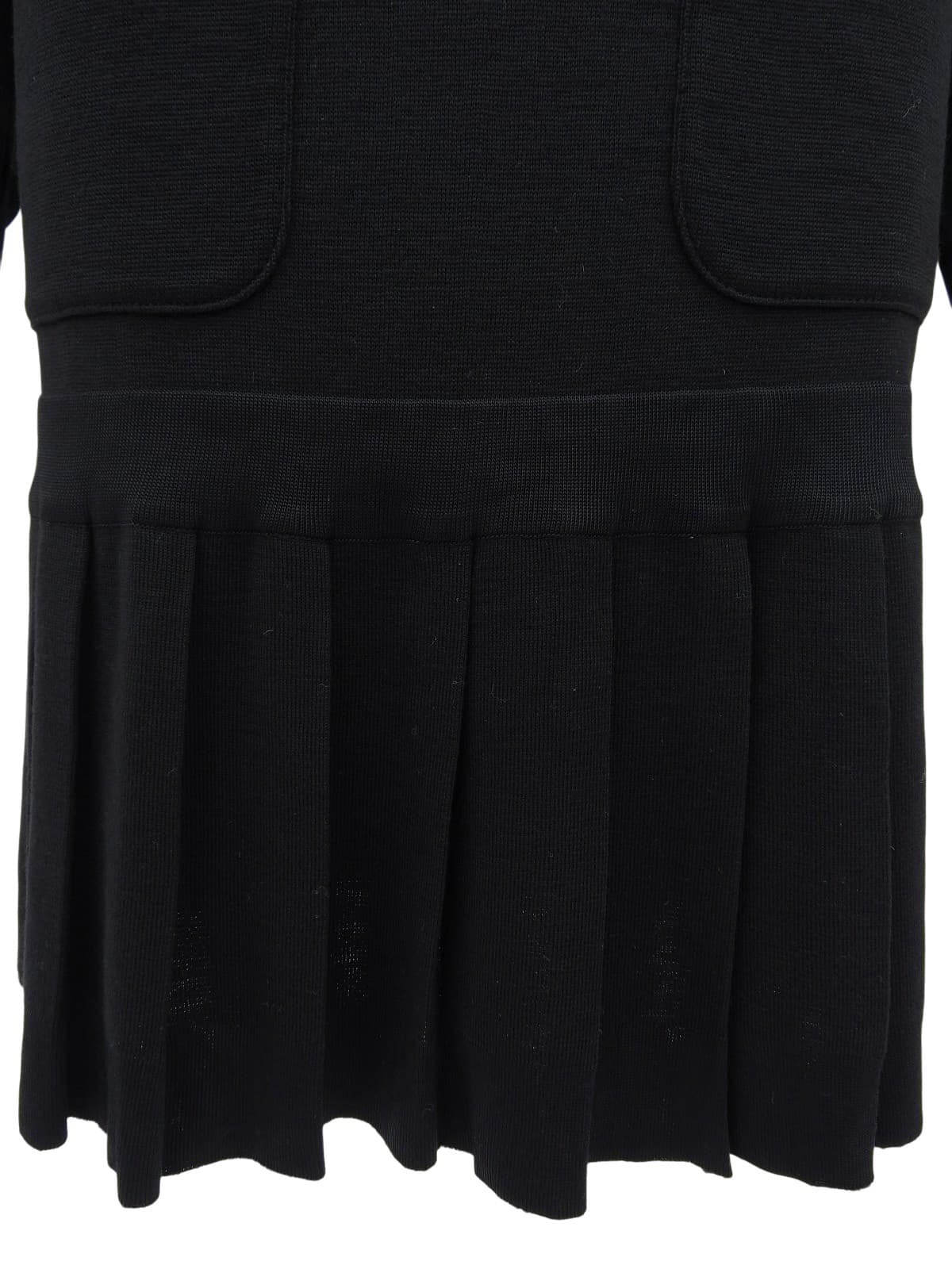 CCマークボタン長袖プリーツワンピース ブラック