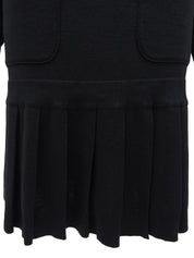 CCマークボタン長袖プリーツワンピース ブラック