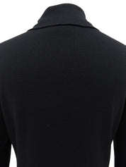 CCマークボタン長袖プリーツワンピース ブラック