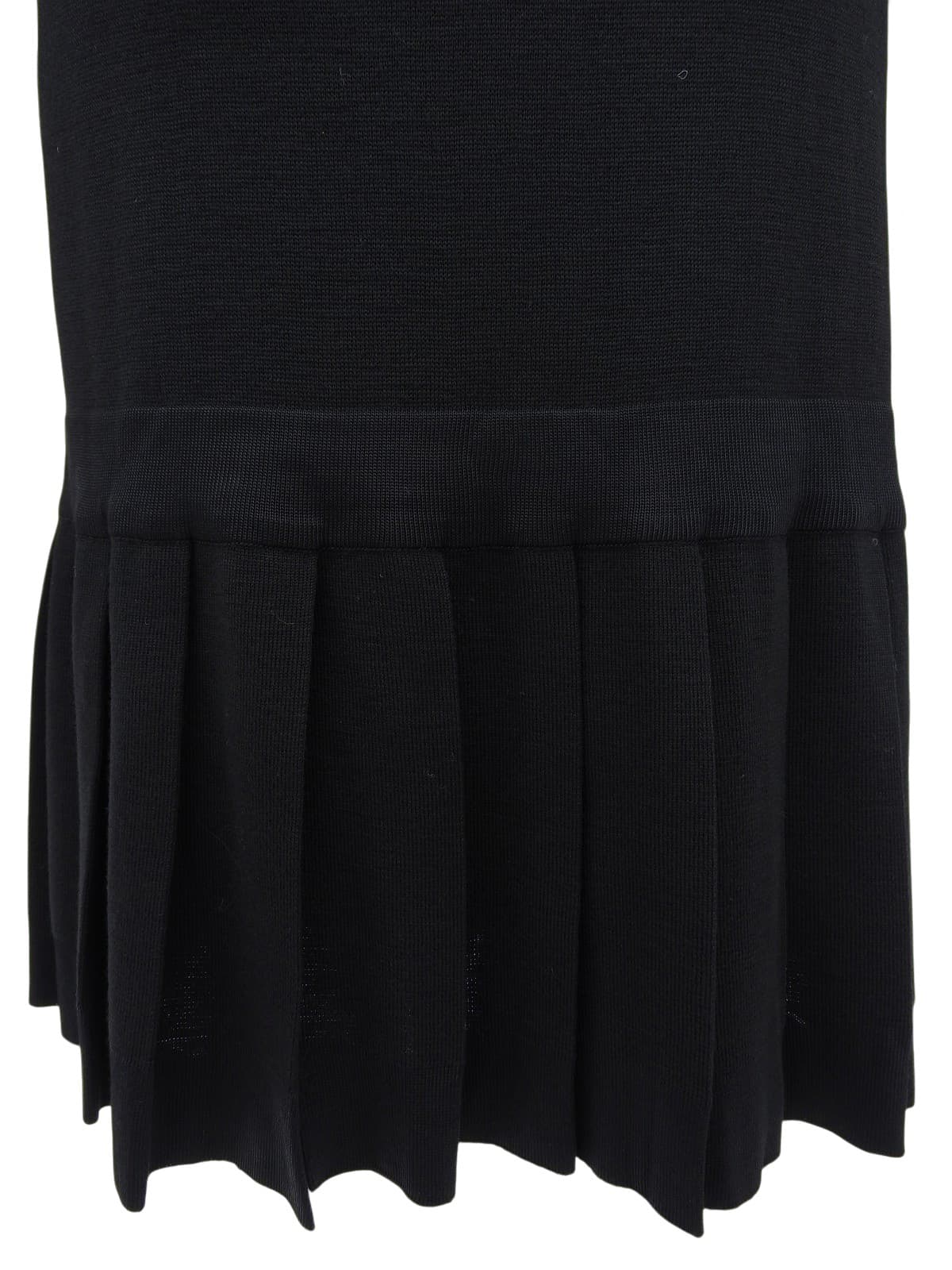 CCマークボタン長袖プリーツワンピース ブラック