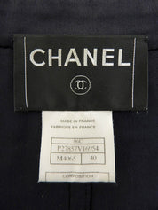 2006年製 ツイードCCマークボタンスタンドカラー七分袖ジャケット ネイビー/ブラック