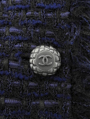 2006年製 ツイードCCマークボタンスタンドカラー七分袖ジャケット ネイビー/ブラック