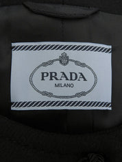 Embroidered collarless coat in black