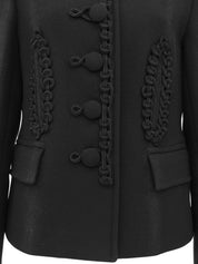 Embroidered collarless coat in black