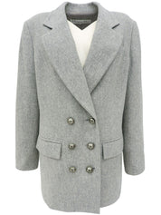 Grey wool logo button double-breasted jacket