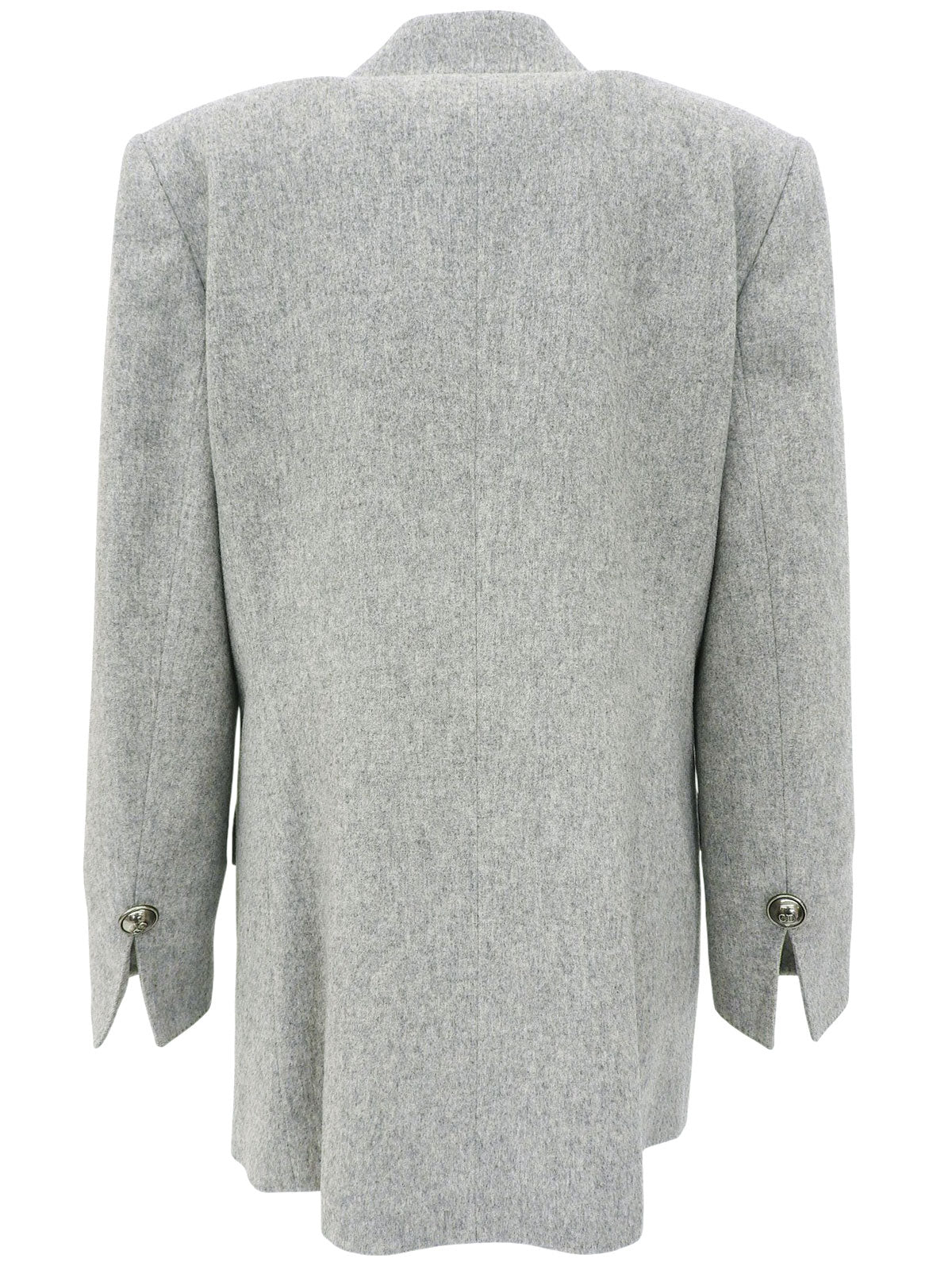 Grey wool logo button double-breasted jacket