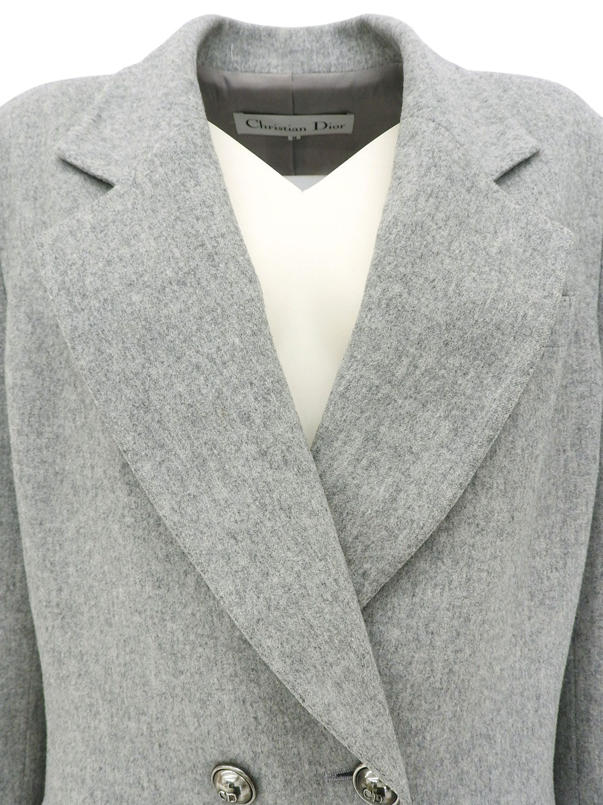 Grey wool logo button double-breasted jacket