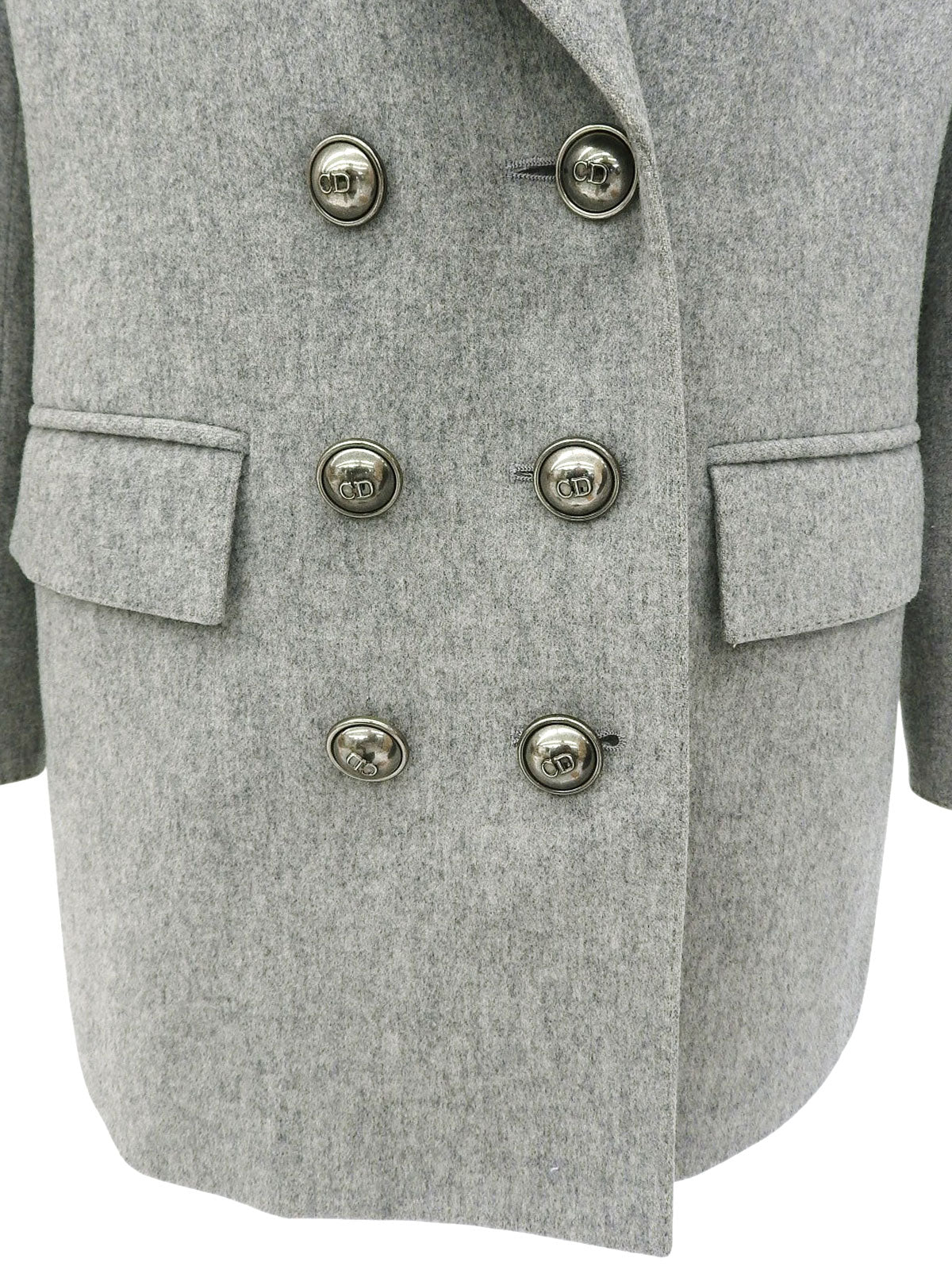 Grey wool logo button double-breasted jacket