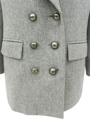 Grey wool logo button double-breasted jacket
