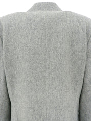 Grey wool logo button double-breasted jacket