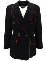 バイカラートリムデザインダブルブレストジャケット ブラック/レッド