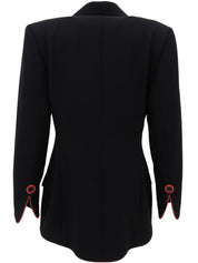 バイカラートリムデザインダブルブレストジャケット ブラック/レッド