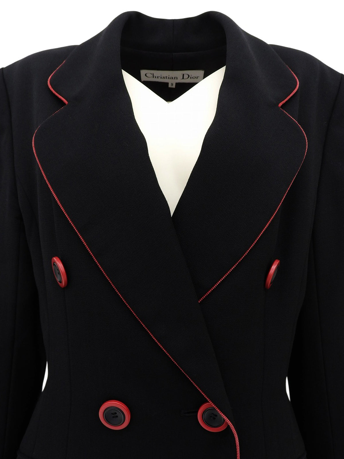 バイカラートリムデザインダブルブレストジャケット ブラック/レッド