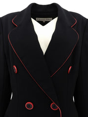 バイカラートリムデザインダブルブレストジャケット ブラック/レッド