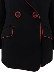 バイカラートリムデザインダブルブレストジャケット ブラック/レッド