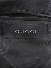 メタリックレザーカラーロングコート ネイビー/ブラック