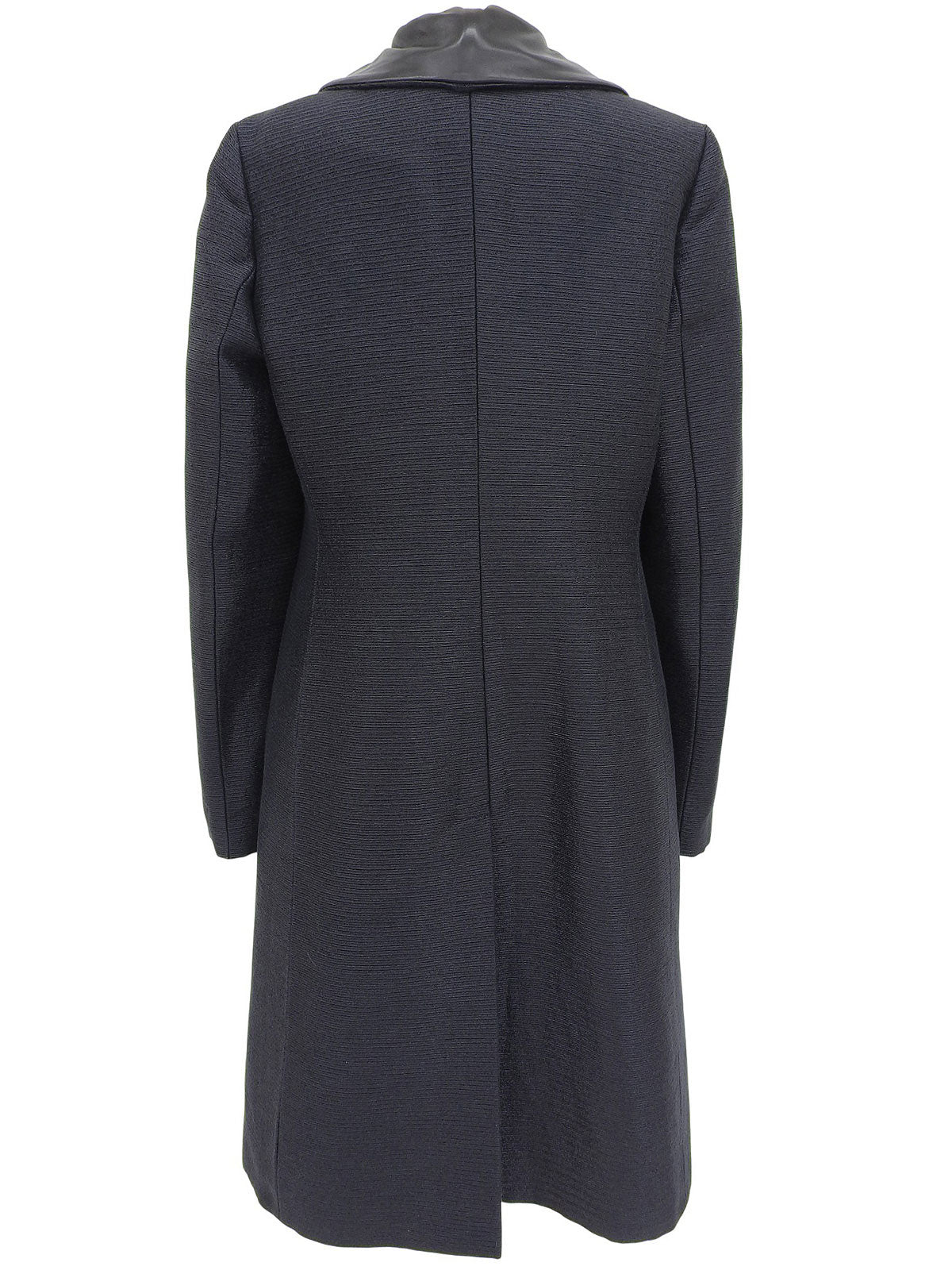 メタリックレザーカラーロングコート ネイビー/ブラック