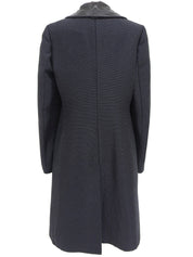 メタリックレザーカラーロングコート ネイビー/ブラック