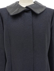 Metallic Leather Collar Long Coat Navy/Black