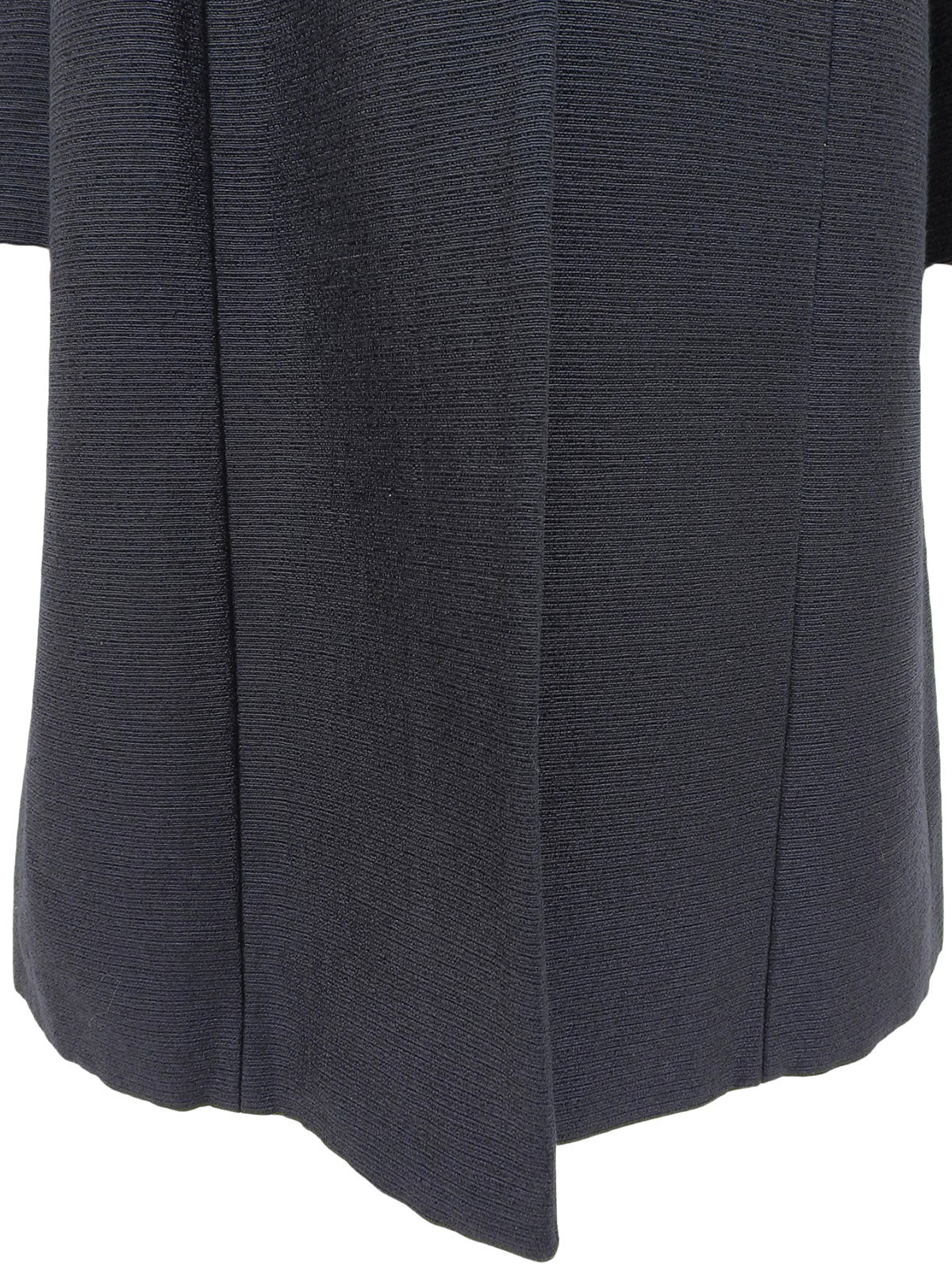Metallic Leather Collar Long Coat Navy/Black