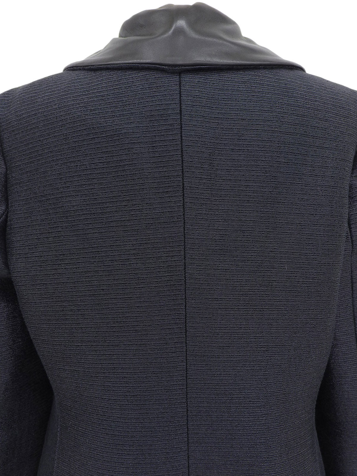 Metallic Leather Collar Long Coat Navy/Black
