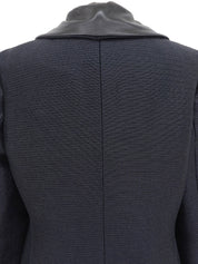 メタリックレザーカラーロングコート ネイビー/ブラック