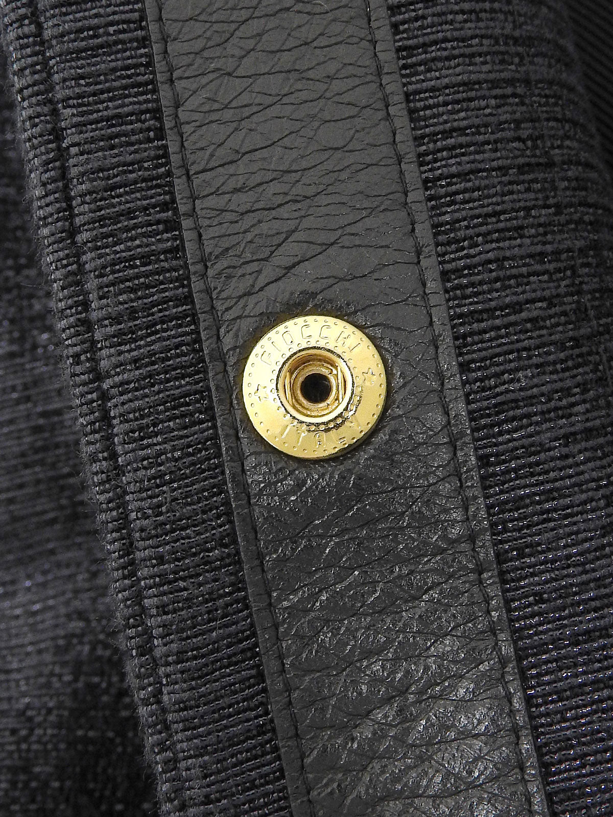 Metallic Leather Collar Long Coat Navy/Black