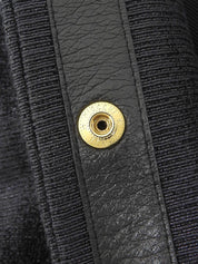 メタリックレザーカラーロングコート ネイビー/ブラック