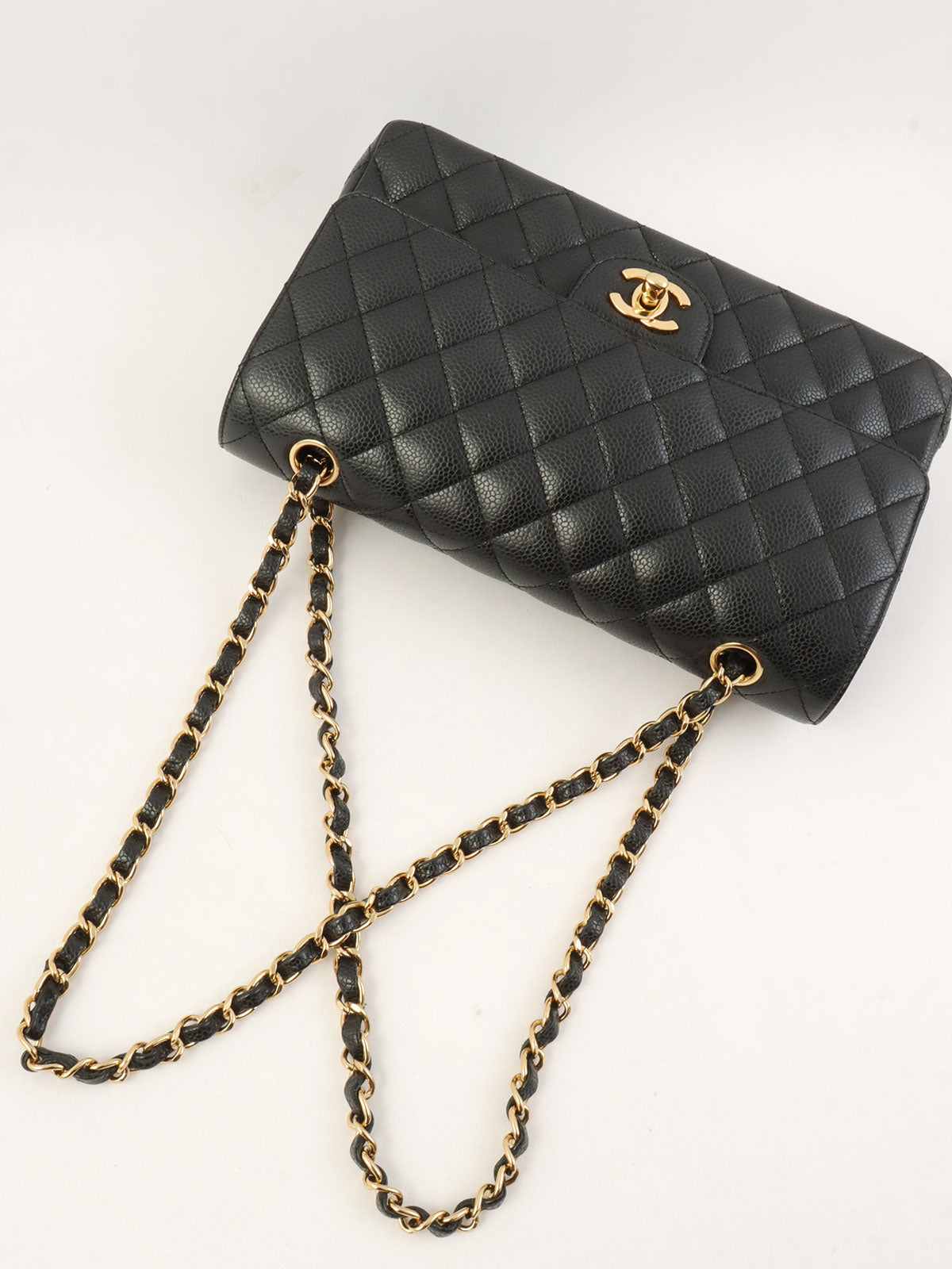 2010年頃製 キャビアスキンクラシックフラップチェーンバッグ25cm ブラック