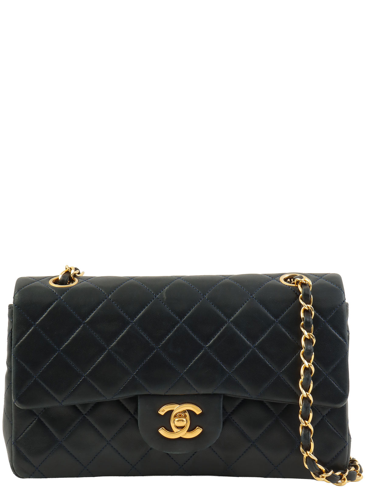 1990年頃製 クラシックフラップチェーンバッグ23cm ネイビー