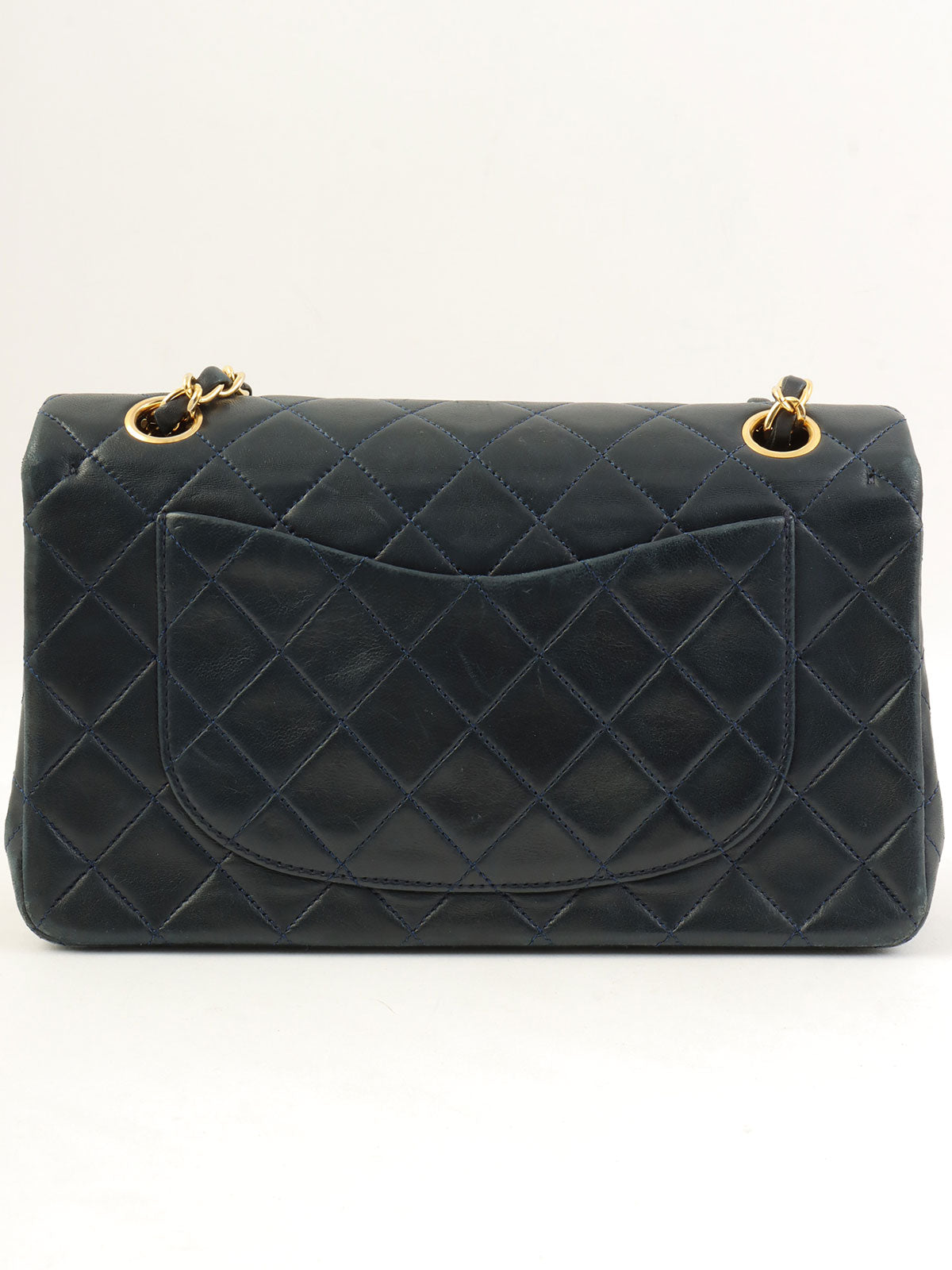 1990年頃製 クラシックフラップチェーンバッグ23cm ネイビー