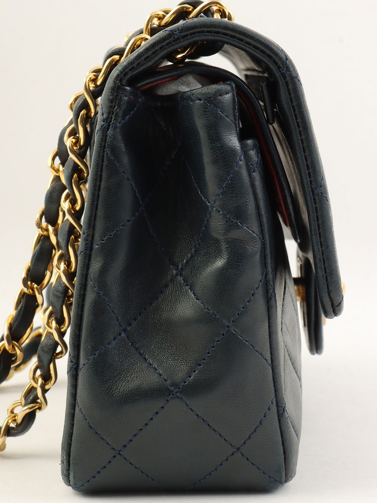 1990年頃製 クラシックフラップチェーンバッグ23cm ネイビー