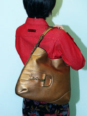 Horsebit Plate Shoulder Bag Gold