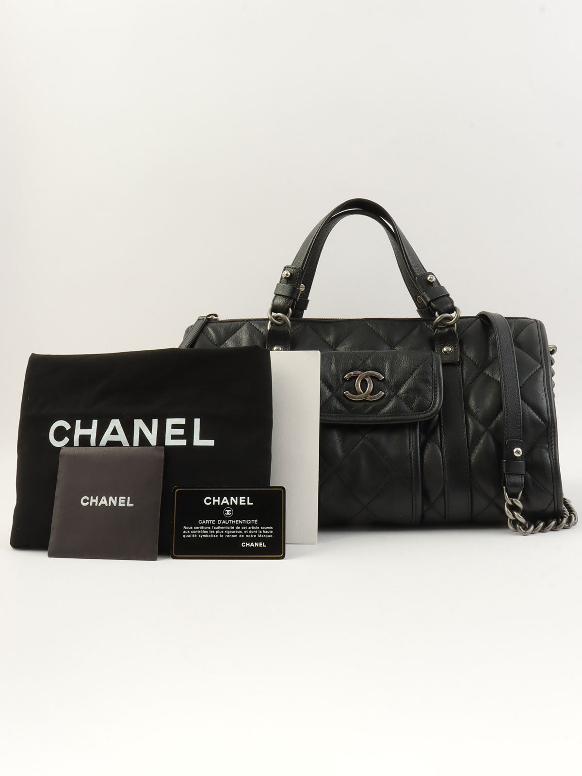 2015 CC Mark Matelasse Stitch 2-Way Boston Bag, Black