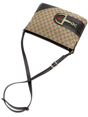 帆布 GG 图案雪莉线马衔扣单肩包，米色