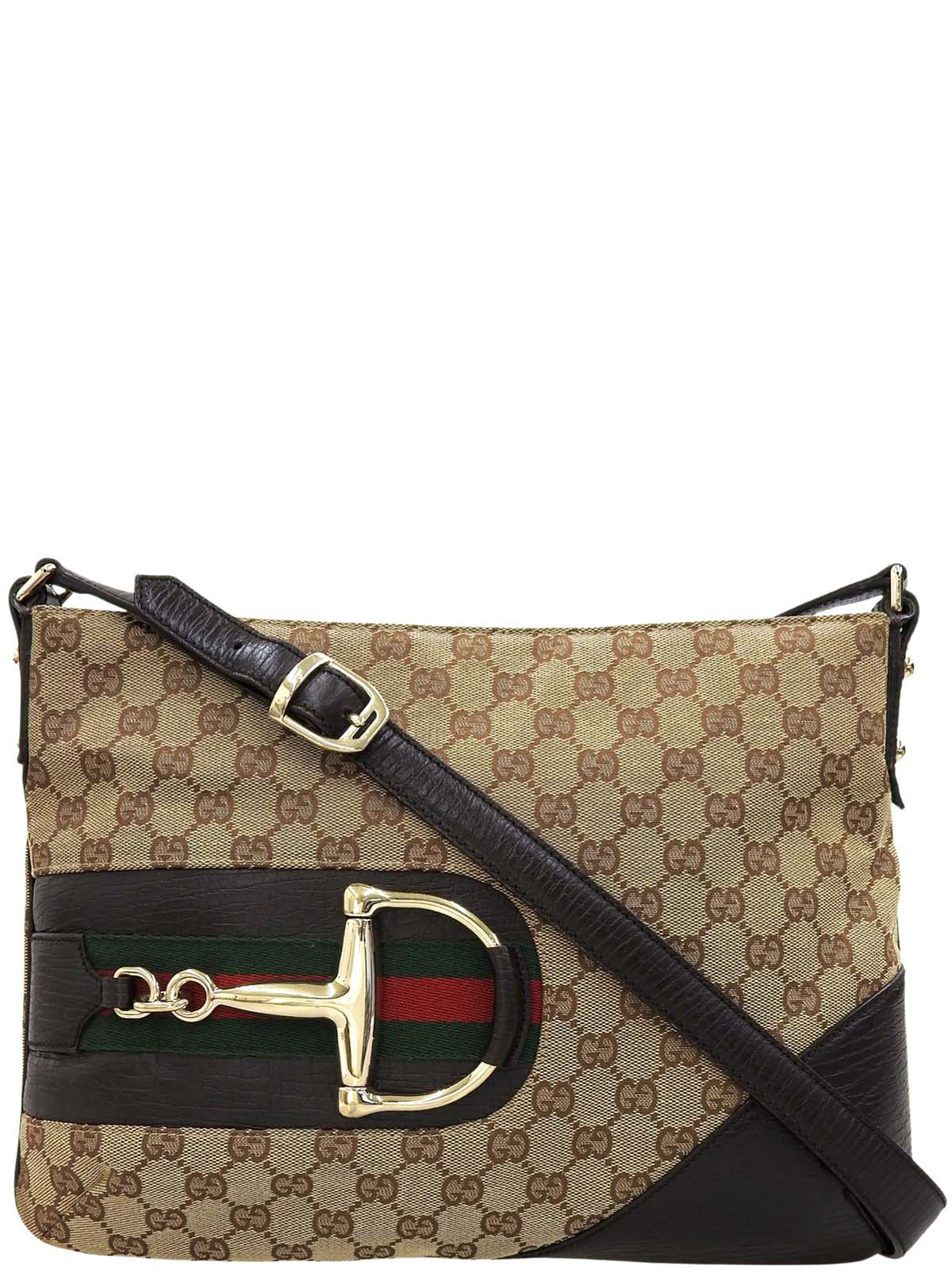 帆布 GG 图案雪莉线马衔扣单肩包，米色