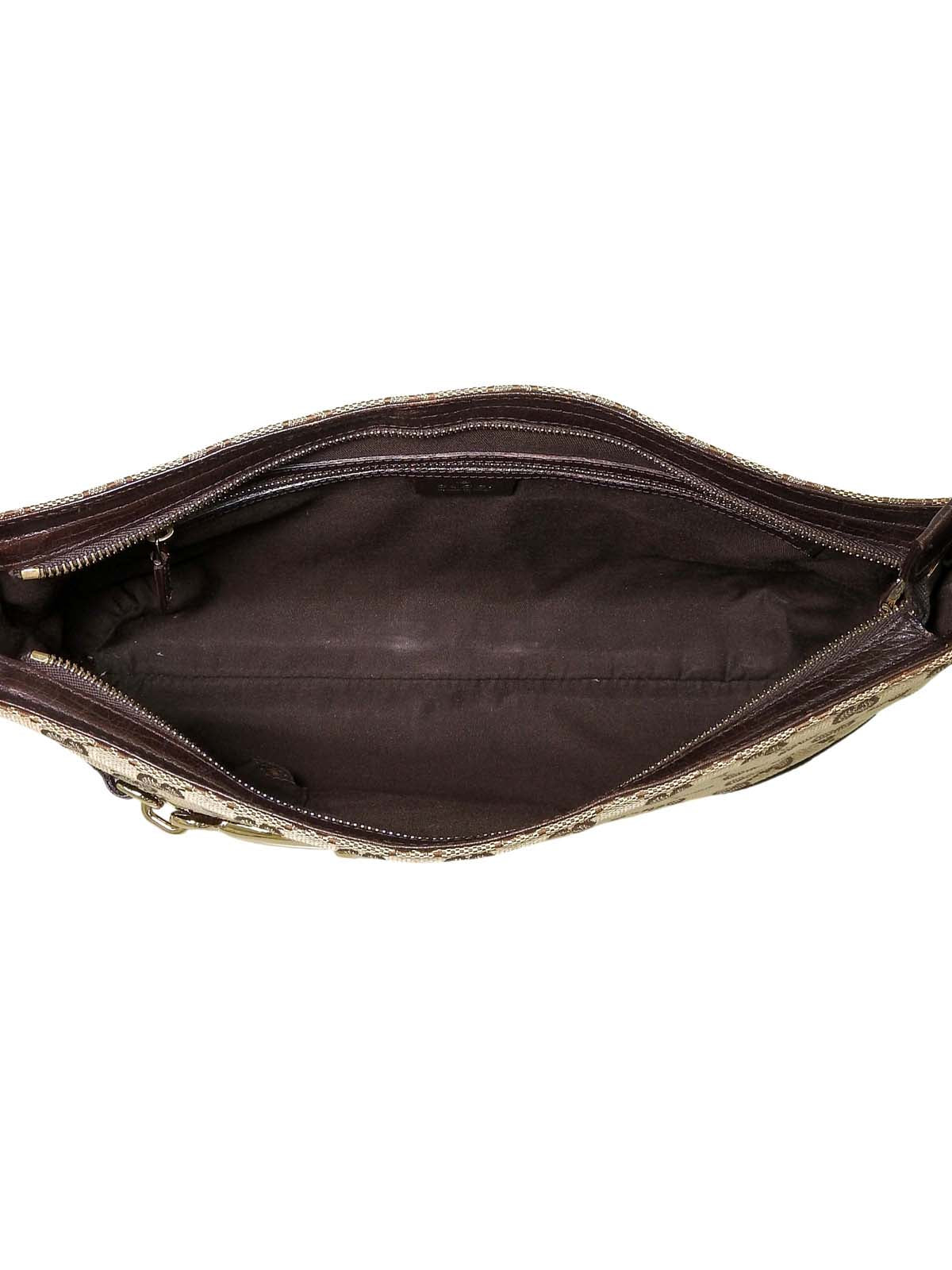 Canvas GG Pattern Sherry Line Horsebit Plate Shoulder Bag, Beige