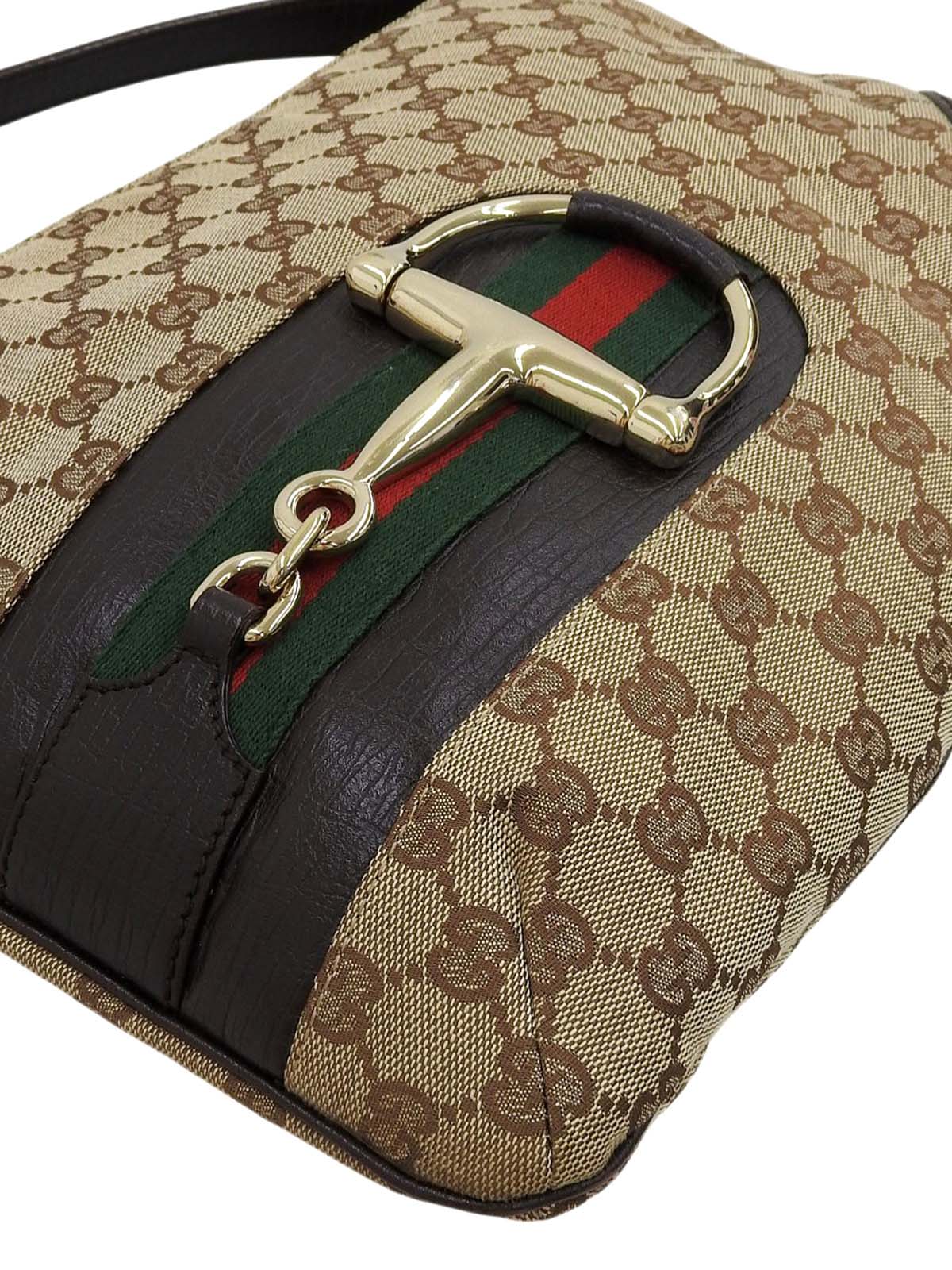 Canvas GG Pattern Sherry Line Horsebit Plate Shoulder Bag, Beige