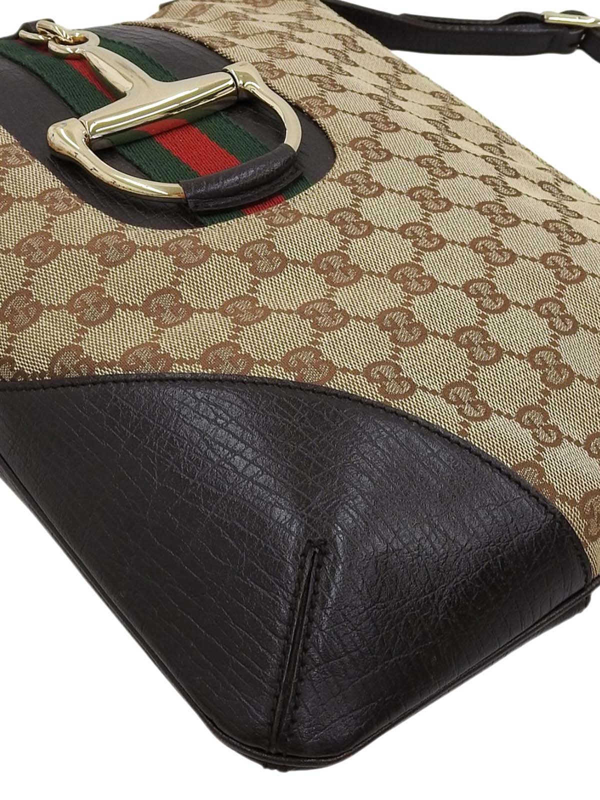 帆布 GG 图案雪莉线马衔扣单肩包，米色