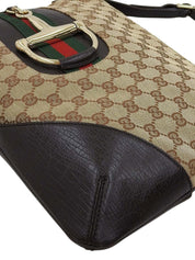 帆布 GG 图案雪莉线马衔扣单肩包，米色